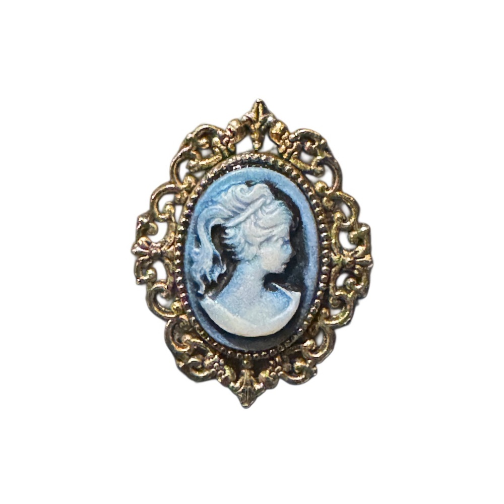 Frosted Blues Cameo Silver Tone Ring